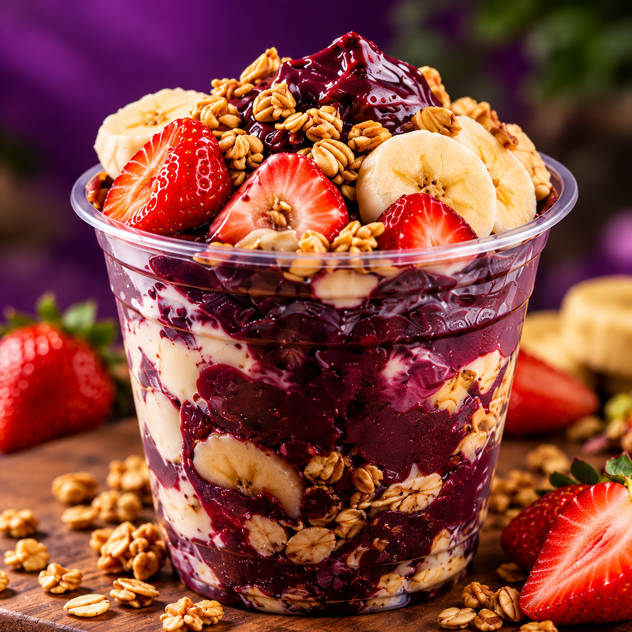 Açaí com banana, morango e granola